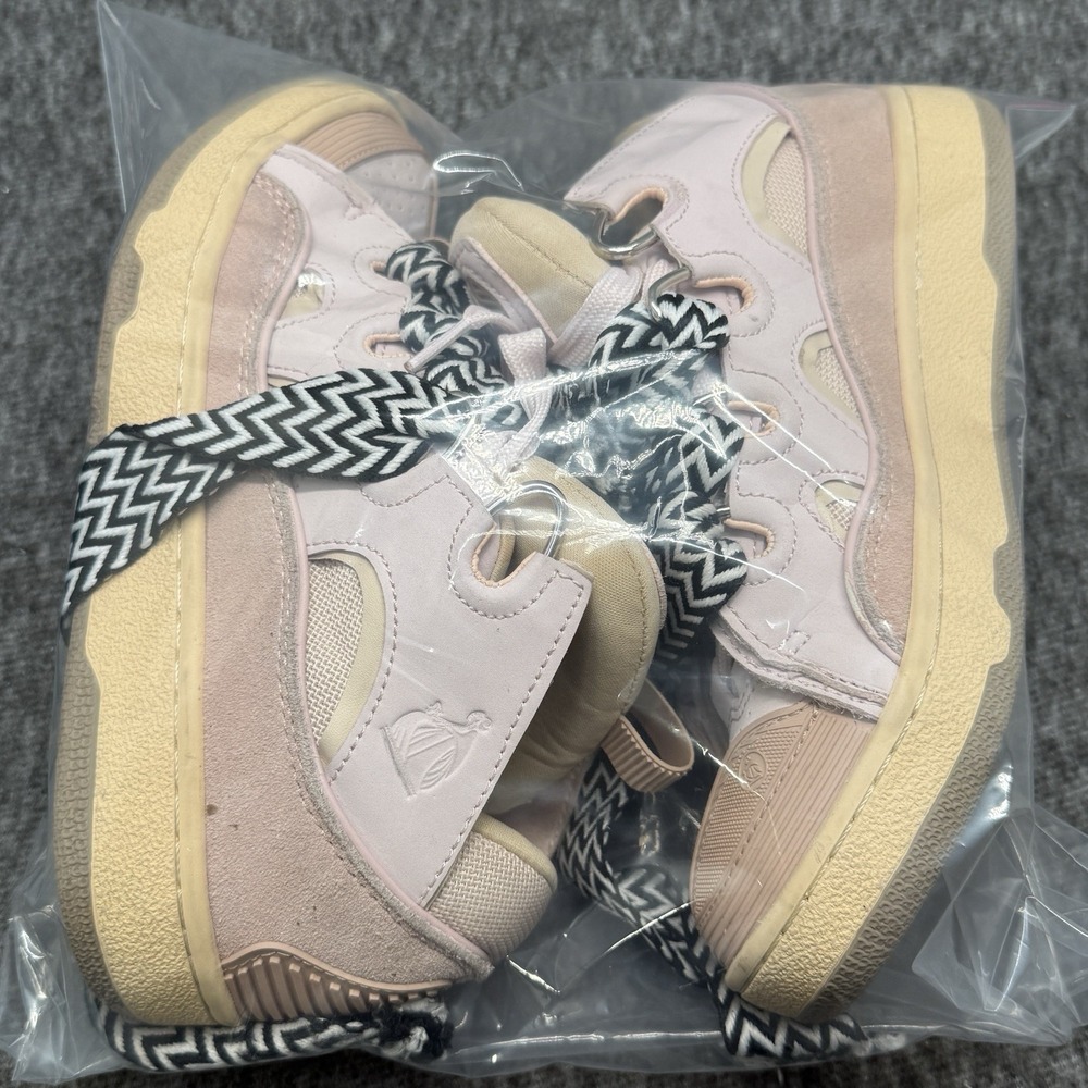 Lanvin Curb Sneakers Womens Sz 8 EU 38 Pink Cream Made In Italy Leather - Picture 12 of 12